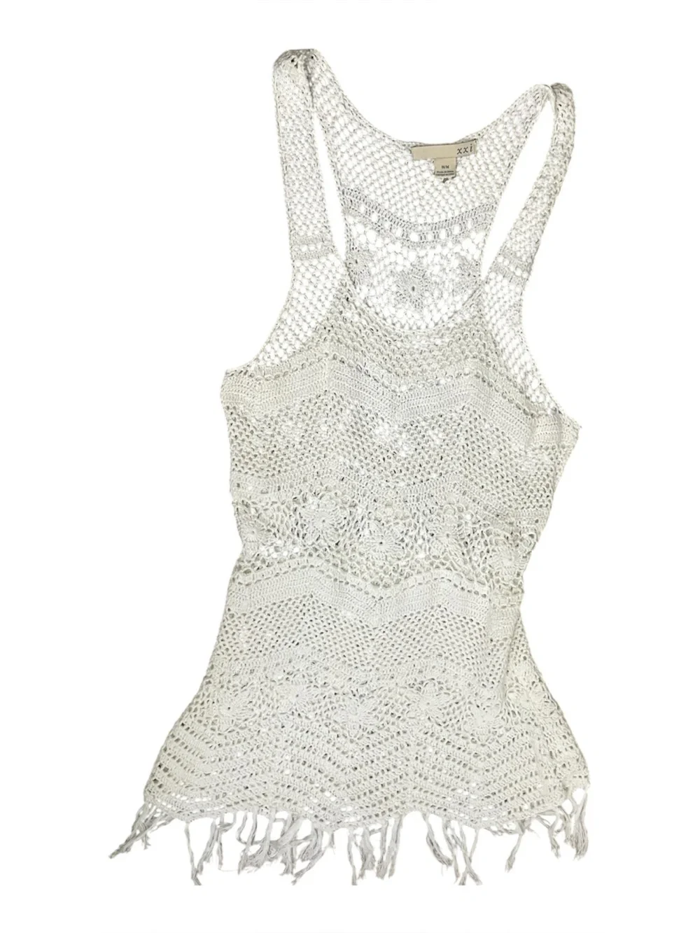 Crochet mini dress fringe swim coverup - Picture 4 of 16